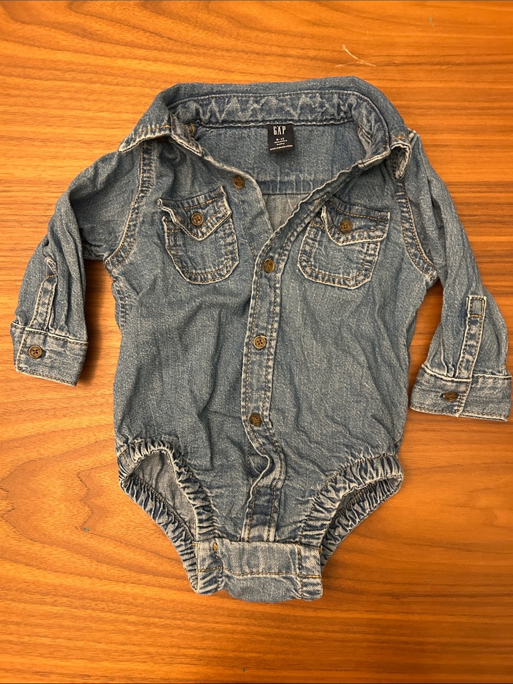 GAP Denim Snap-Front One-Piece Bodysuit - Blue